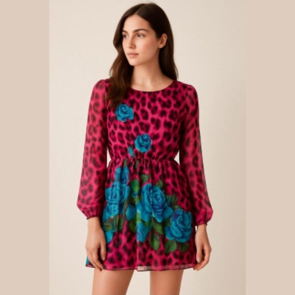 Marc Jacobs Dresses & Skirts - MARC JACOBS | 100% SILK dress Floral Sheer Sleeves Magenta Pink Blue Roses Sz 6